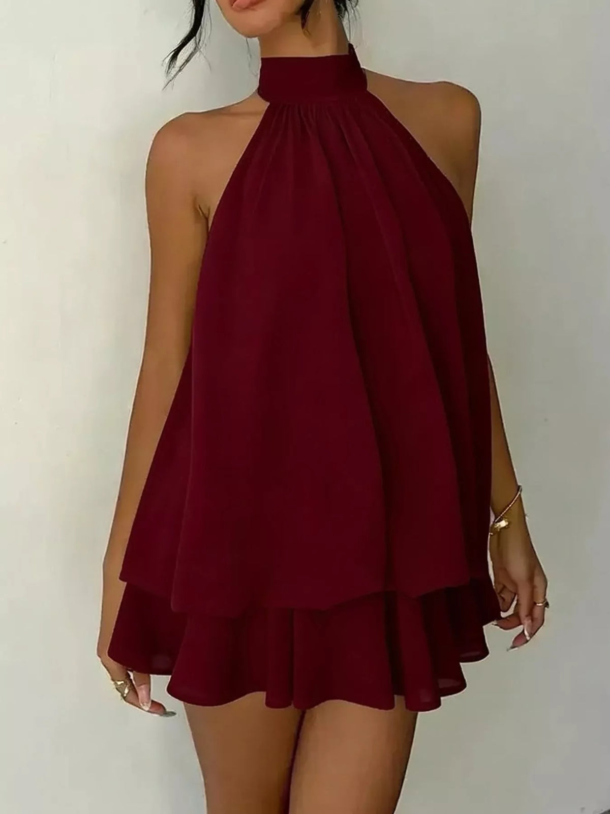 Tied Halter Chiffon Mini Dress