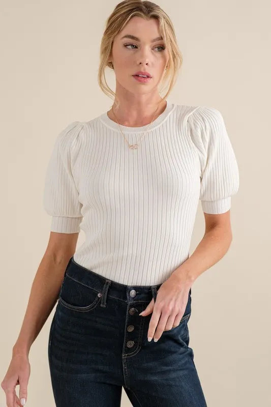 And The Why Puffed Half Sleeve Bodysuit in White