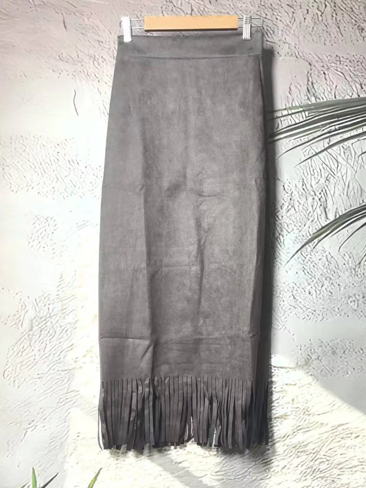 High-Waisted Fringe Midi Skirt