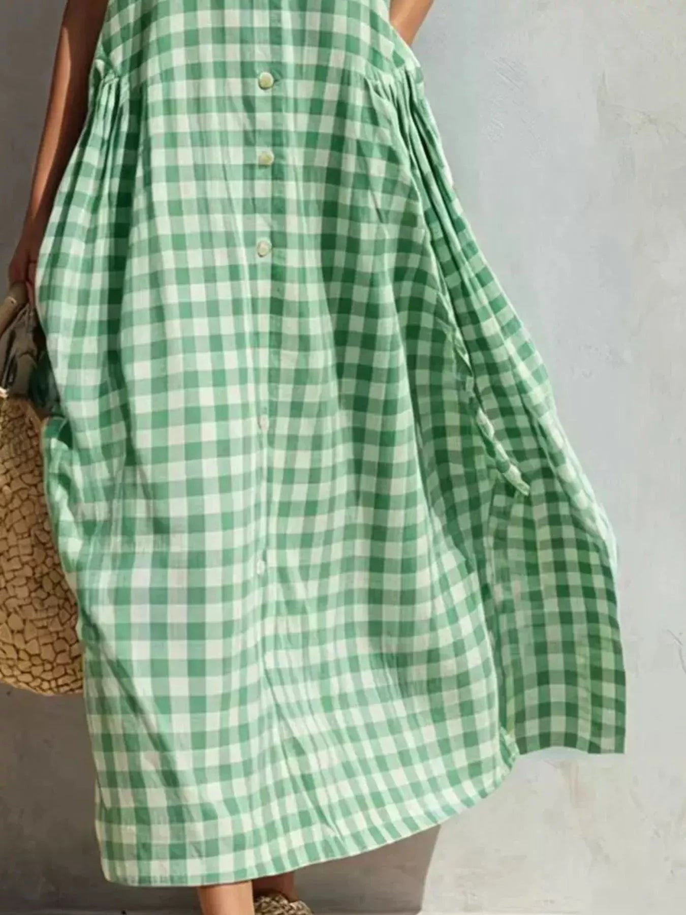 Gingham Button-Down Midi Dress