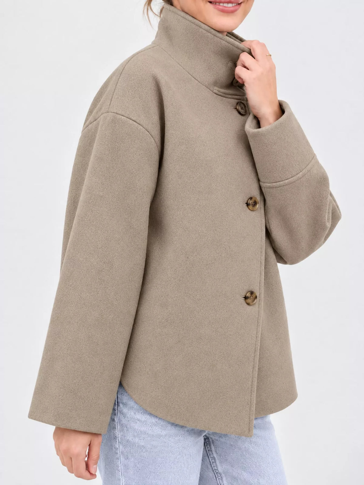 Stand-Collar Button-Up Jacket