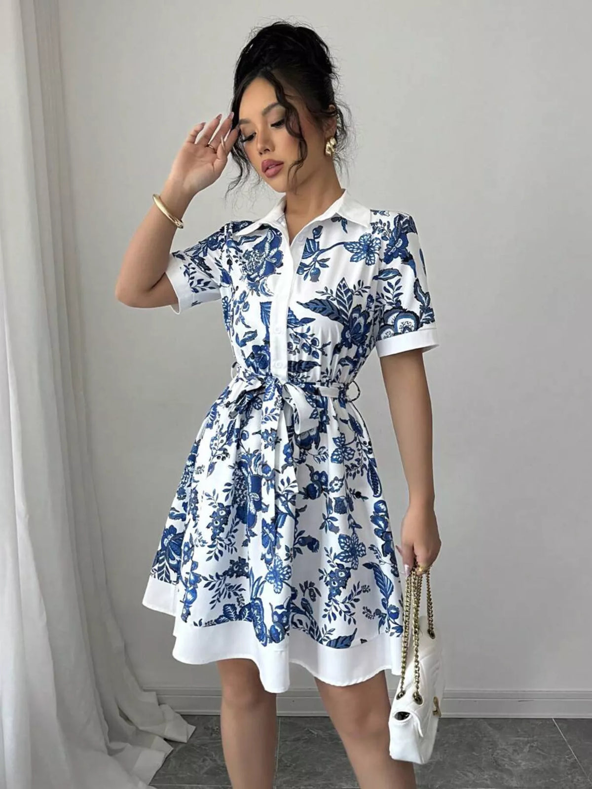 Belted Button-Front Mini Dress