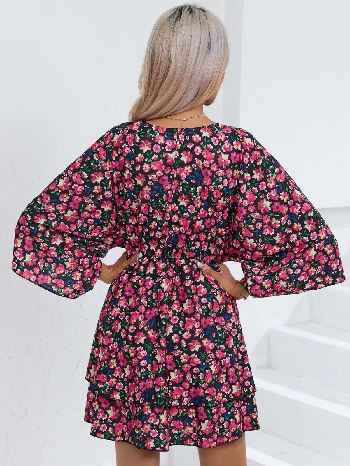 Floral Ruffle-Hem Tiered Mini Dress