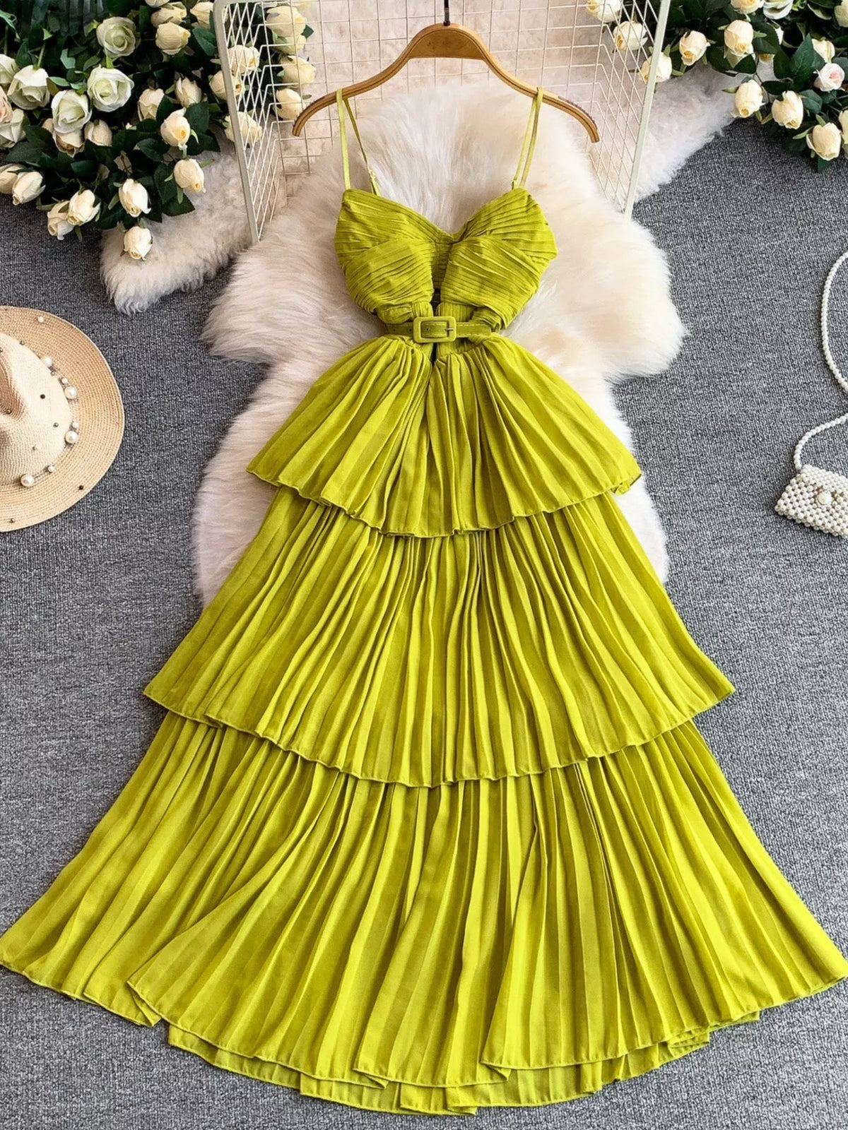 Pleated Layered Midi Dress