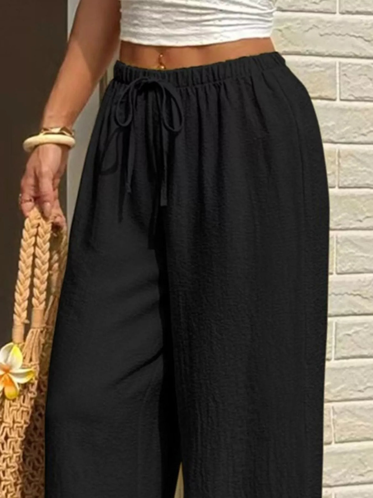 Plus Size Drawstring Wide Leg Pants