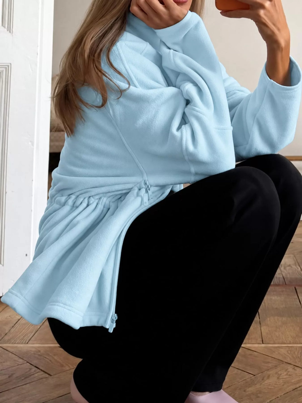 Drawstring Fleece Zip-Up Jacket