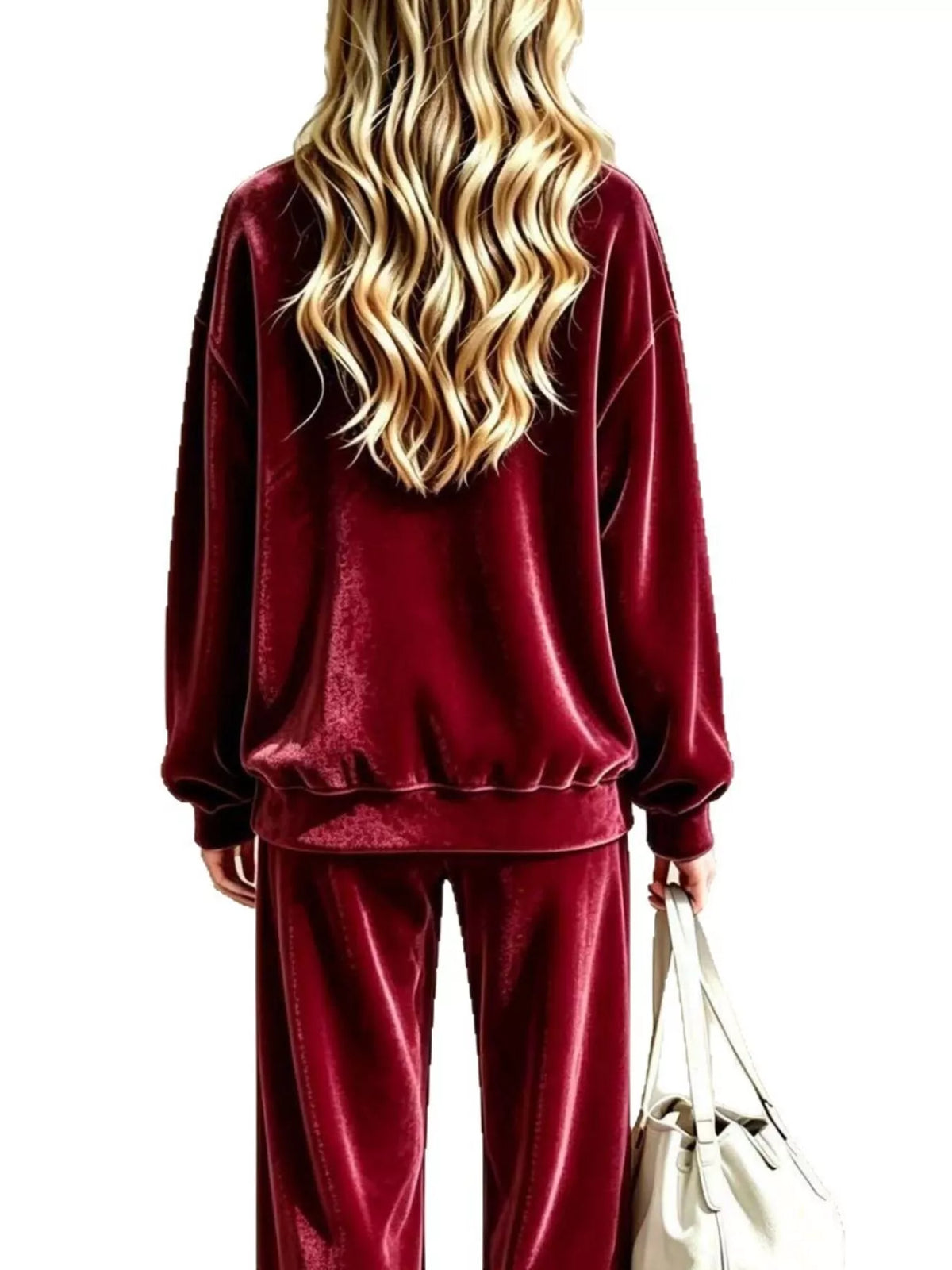 Dropped Shoulder Velvet Top and Wide Leg Pants Set