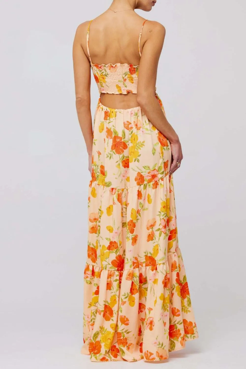Floral Tie-Front Tiered Maxi Dress
