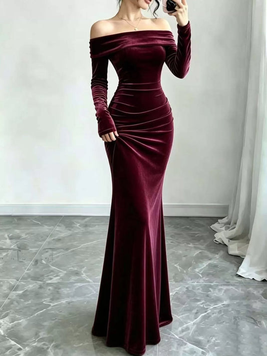 Off-Shoulder Ruched Mermaid Maxi Dress