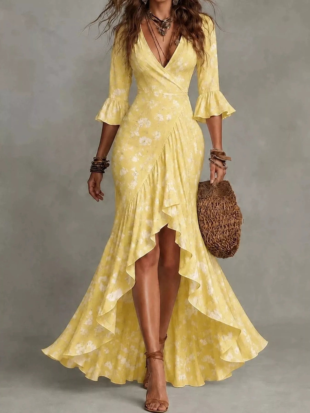 High-Low Ruffled Maxi Dress