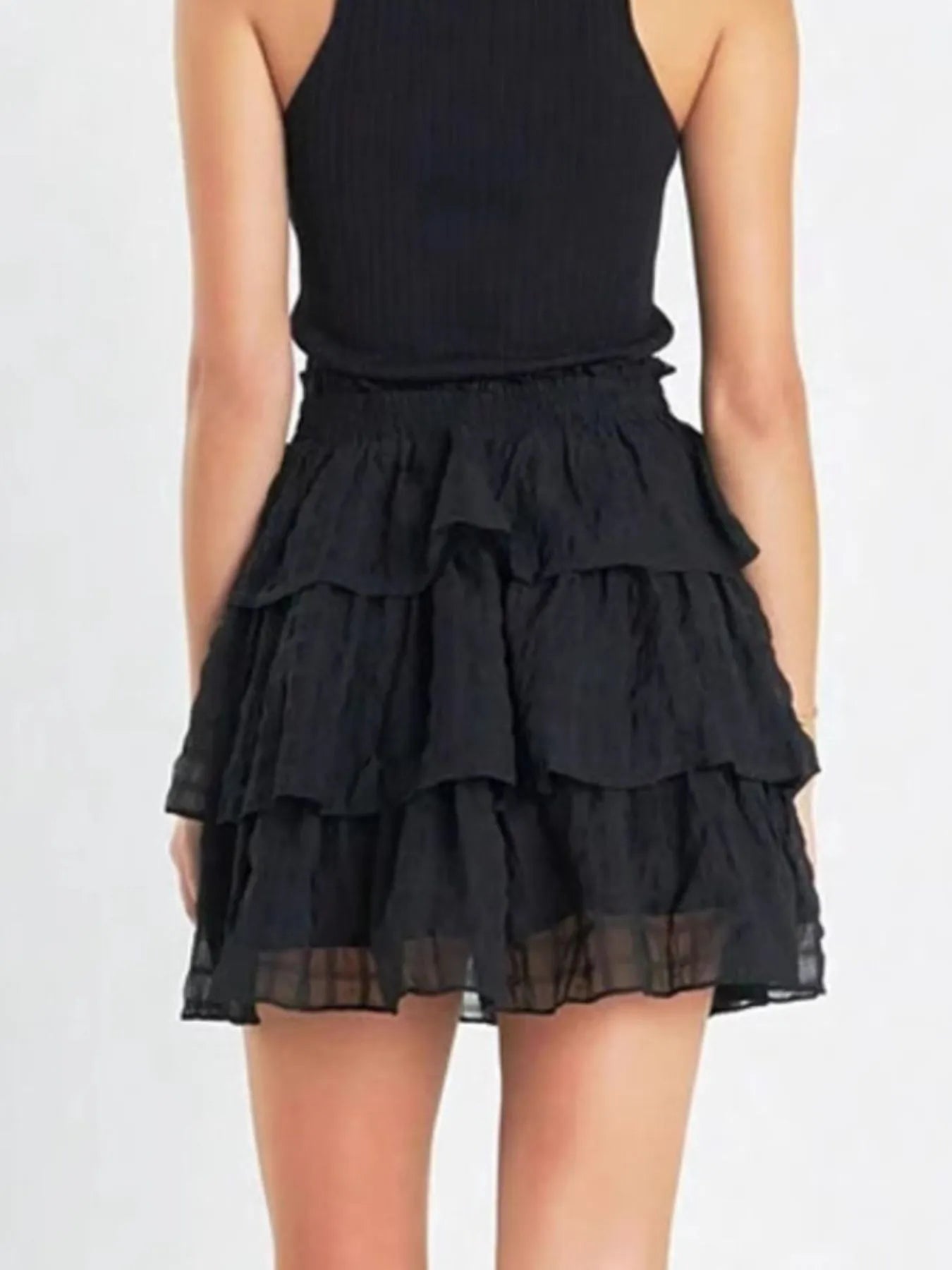 Ruffle Layered Mini Skirt in Black