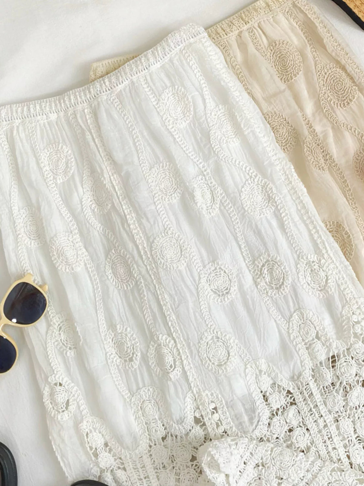 Lace Elastic-Waist Midi Skirt