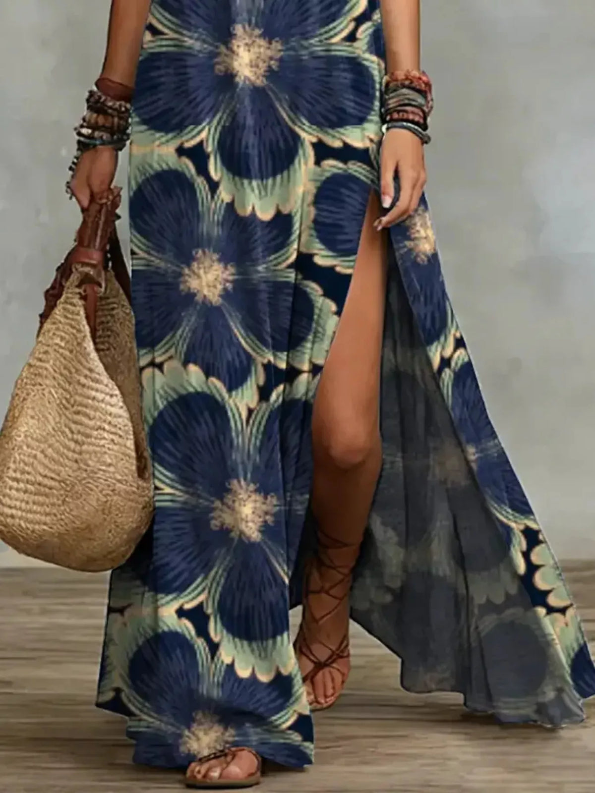 Printed Sleeveless Maxi Dress with Slit