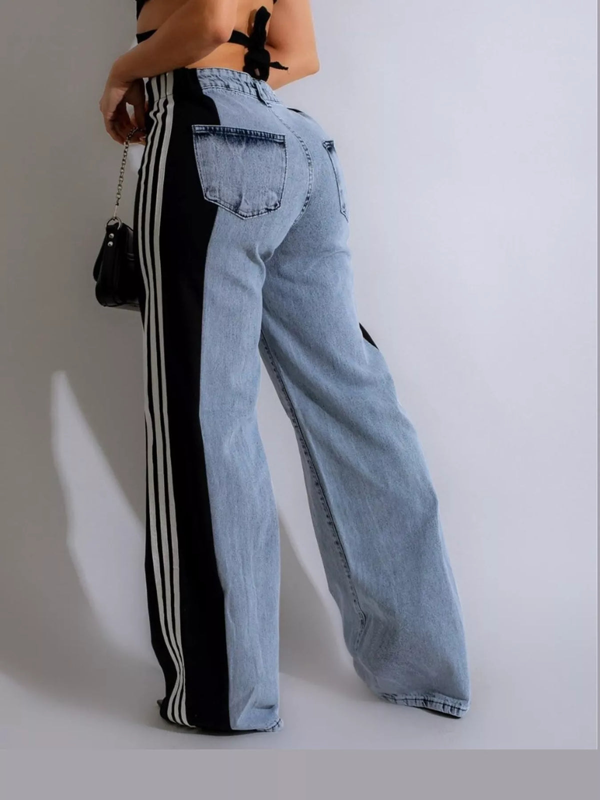 High-Waisted Wide-Leg Jeans with Side Stripe