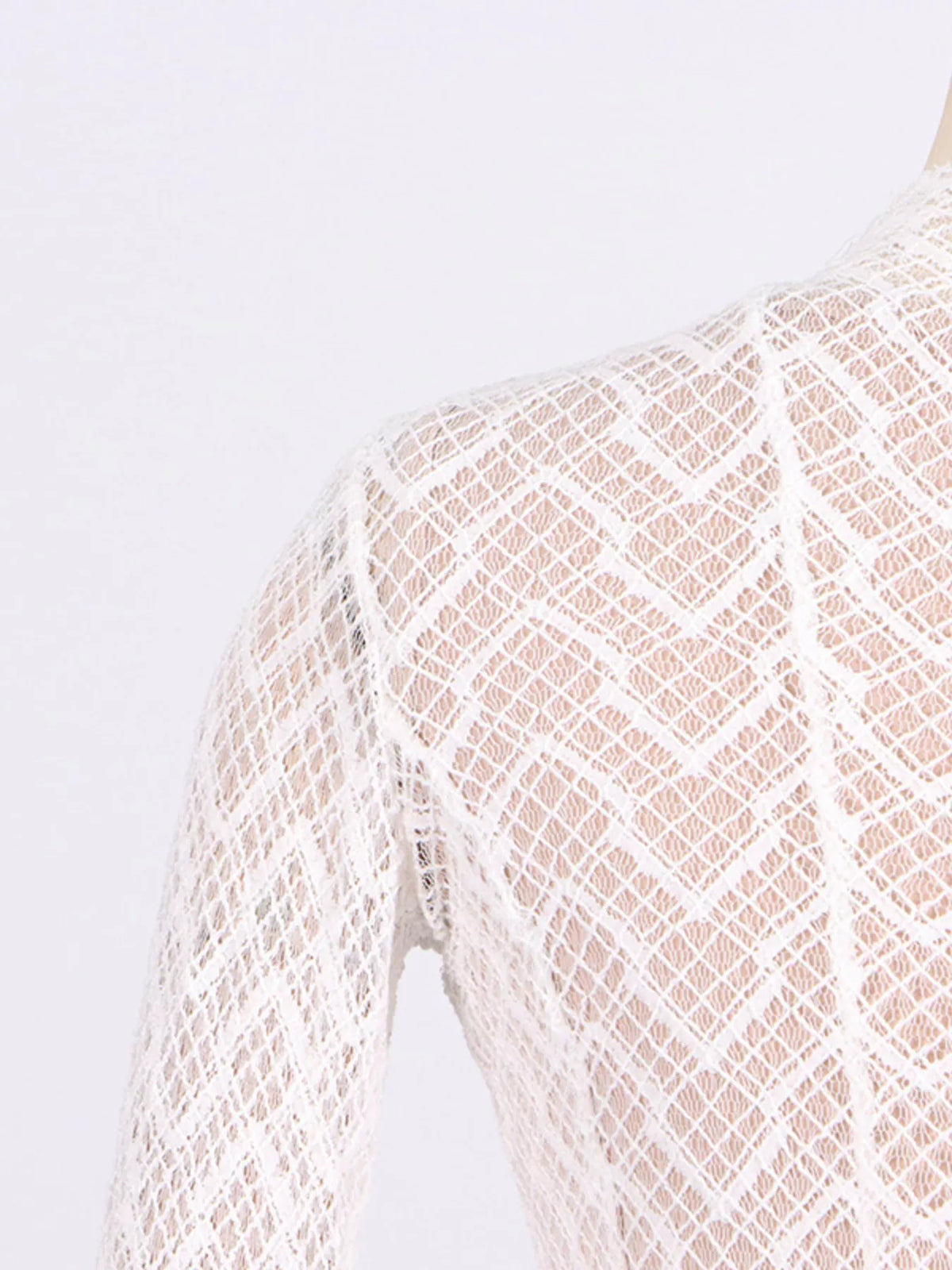 Lace Mock Neck Long Sleeve Maxi Dress in White