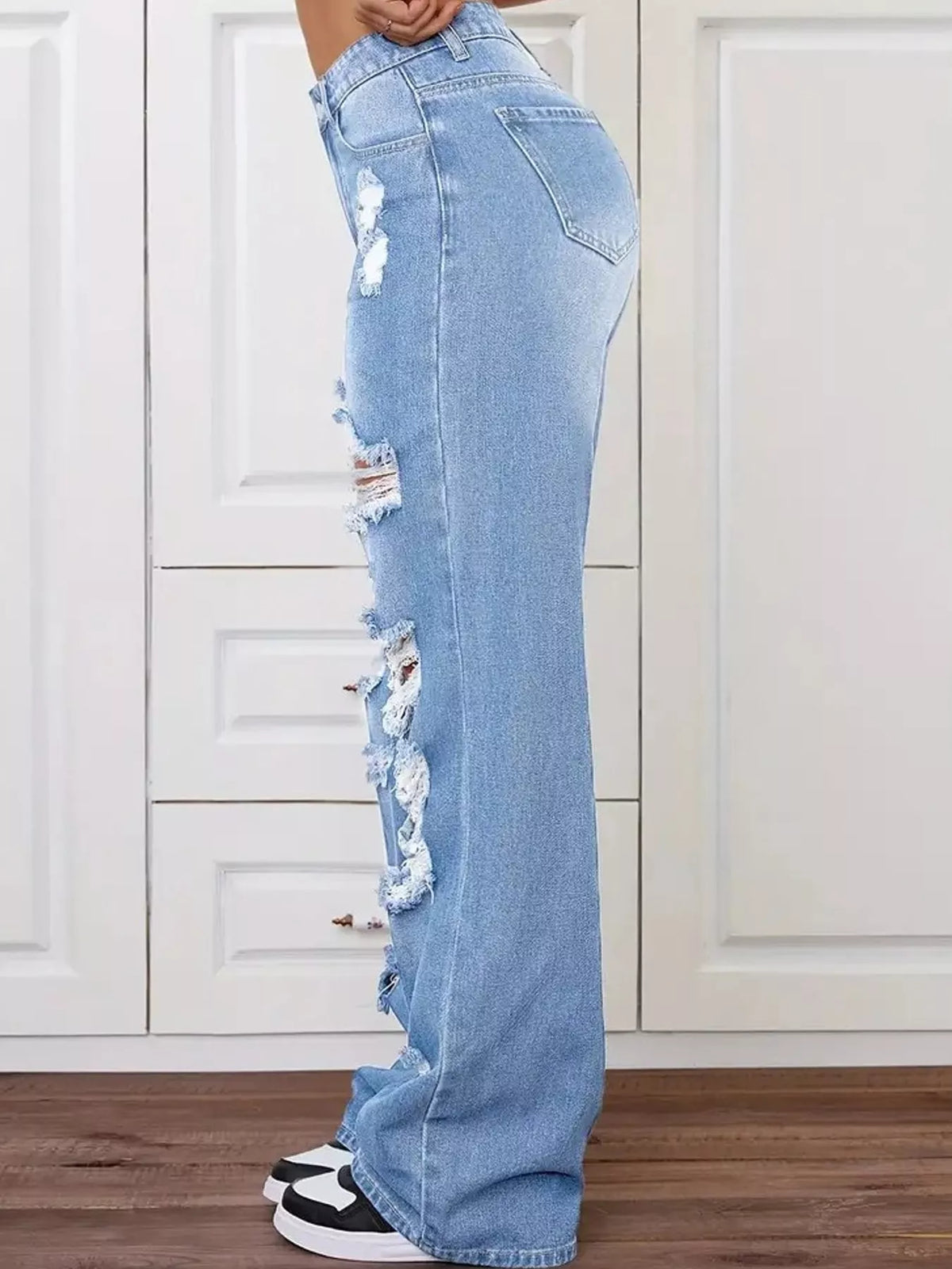 Distressed Wide-Leg Jeans