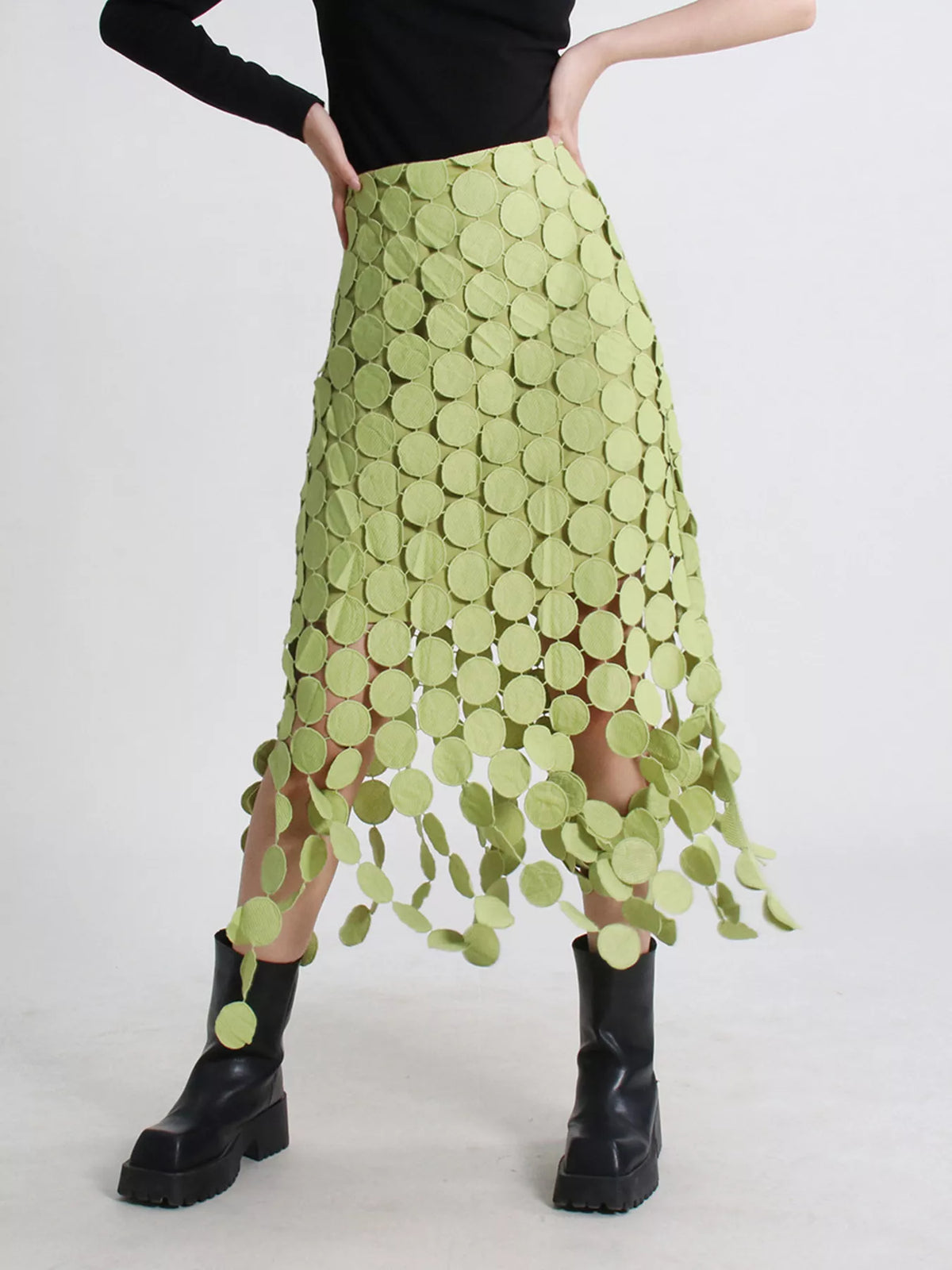Fringe Midi Skirt with Asymmetrical Cutout