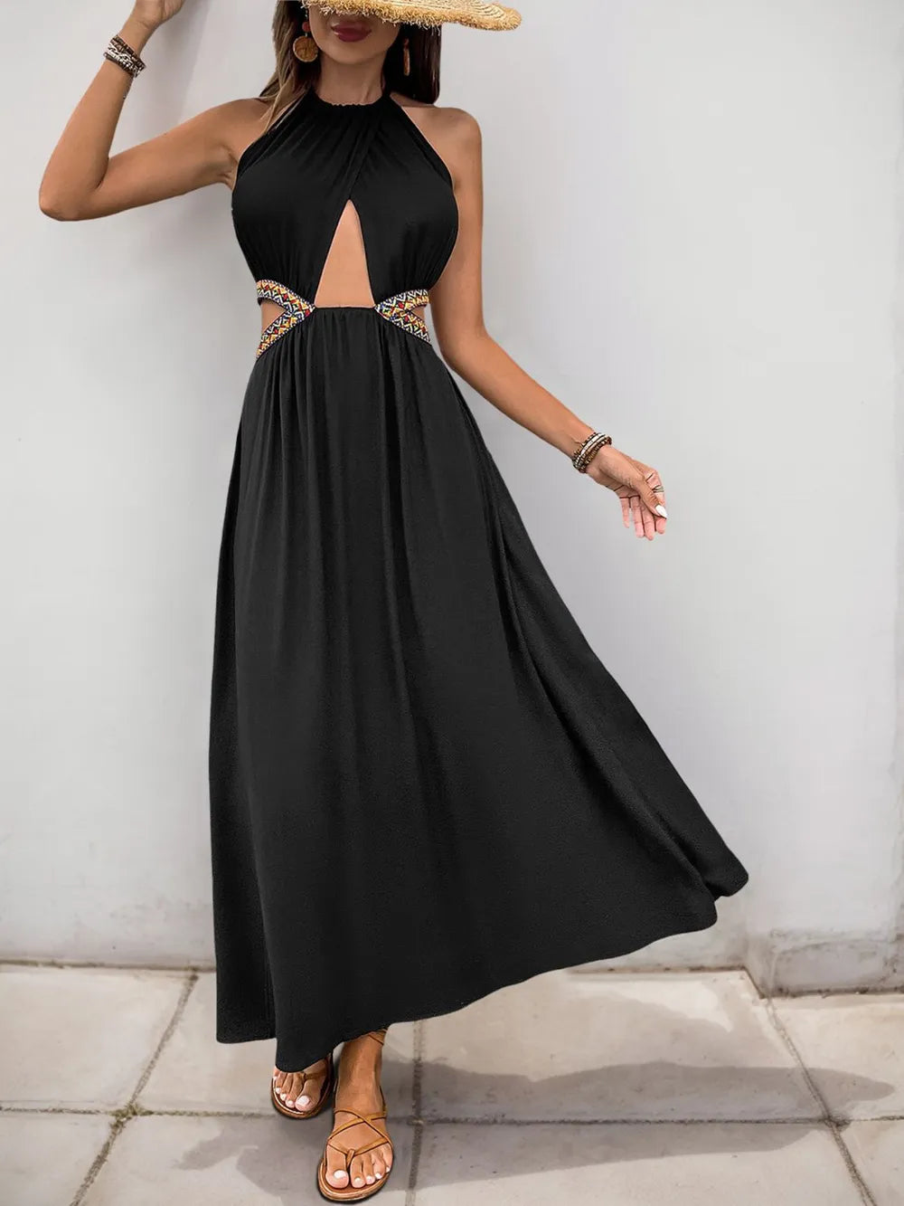 Cutout Grecian Neck Dress in Black