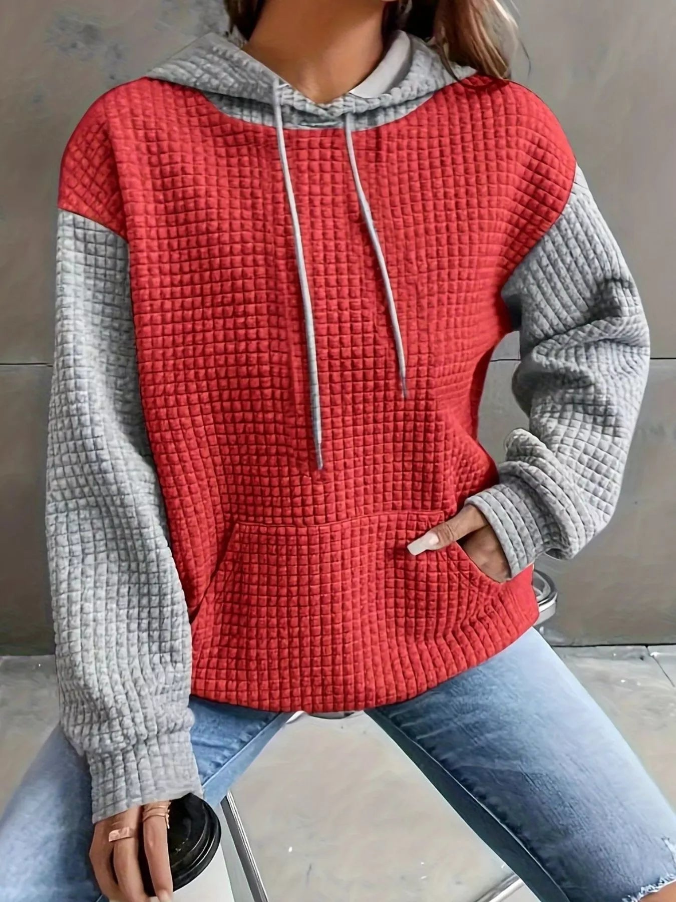Textured Kangaroo Pocket Hoodie