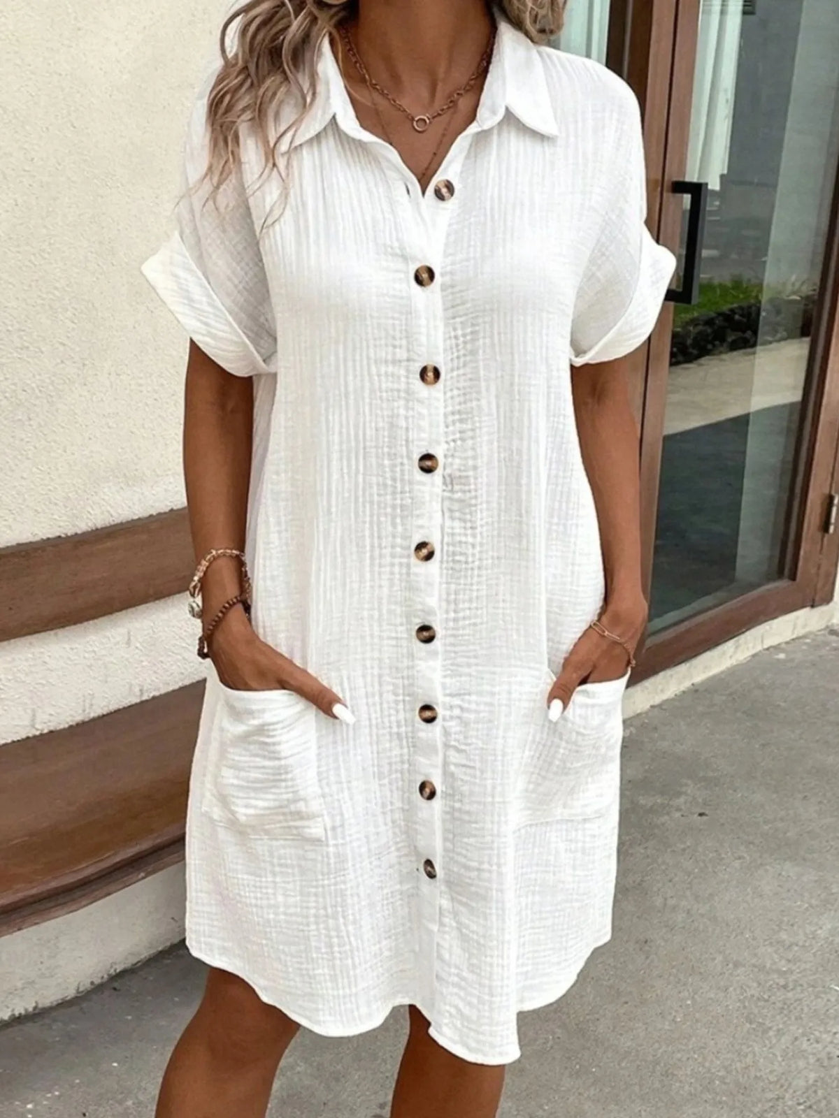 Button-Down Shirt Dress with Pockets