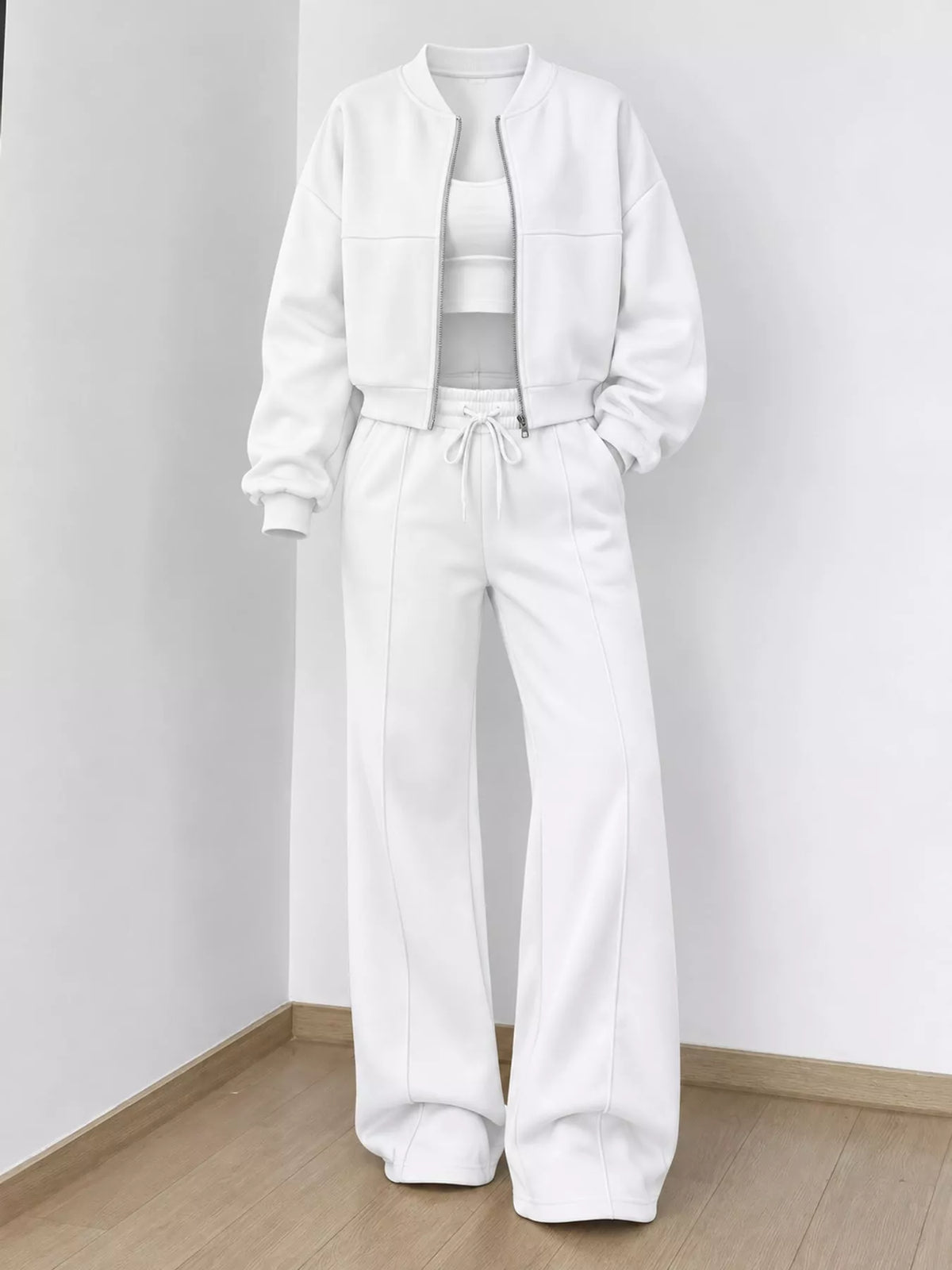 Zip-Up Jacket and Wide-Leg Sweatpants Set