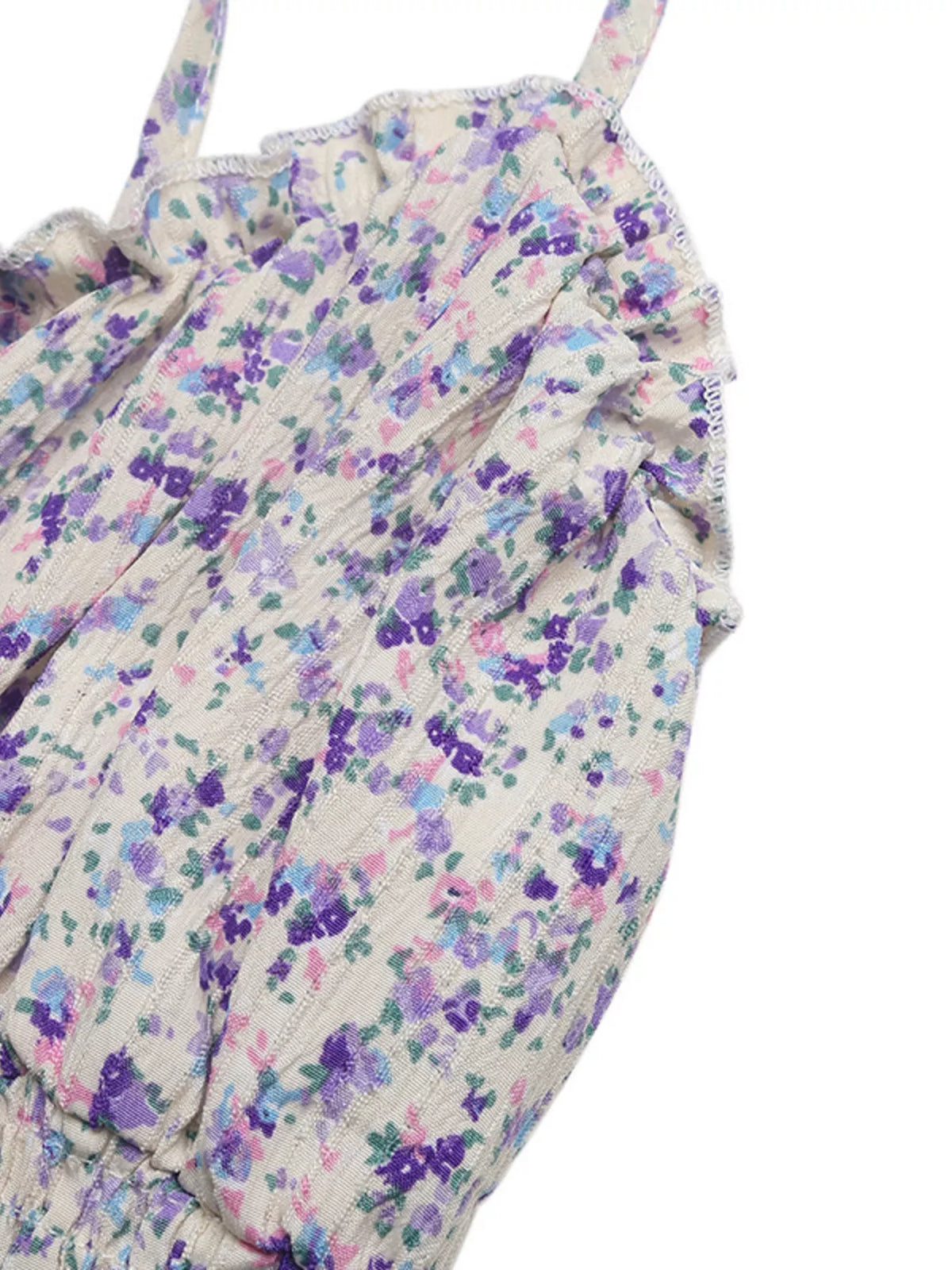 Floral Shirred Cami Maxi Dress in Purple
