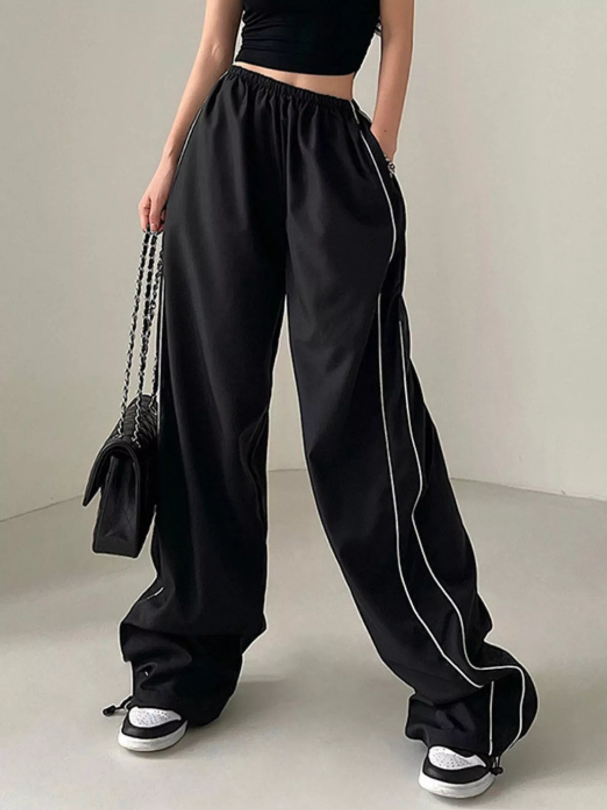 Elastic-Waist Wide Leg Pants