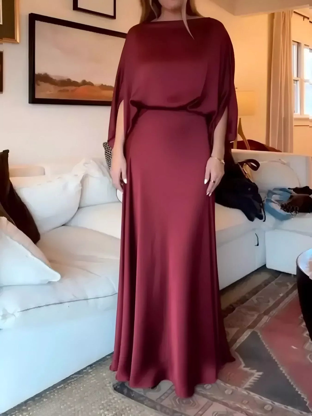 Batwing Sleeve Ruched Maxi Dress