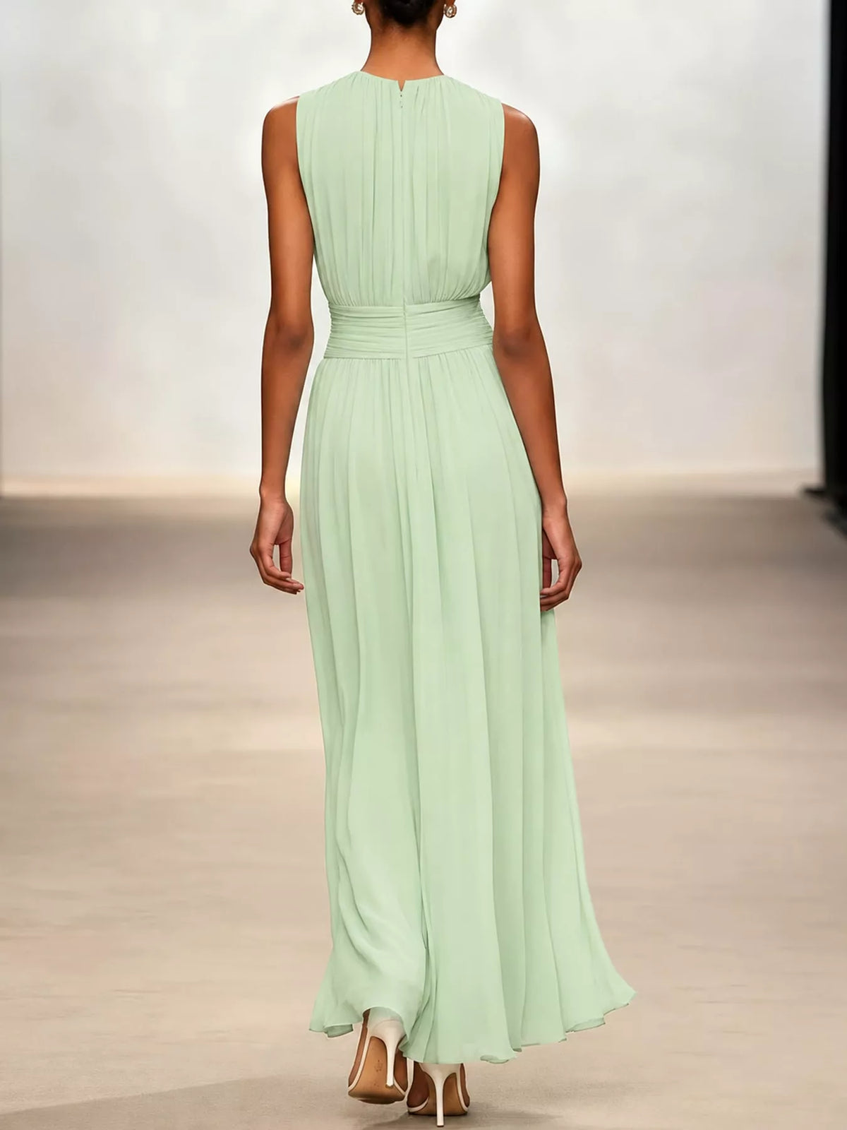 Sleeveless Ruched Chiffon Maxi Dress