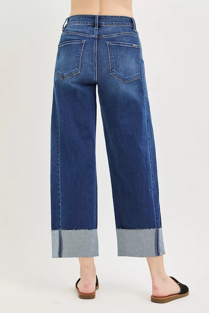 Risen Full Size Slouchy Barrel Cuffed Jeans in Dark