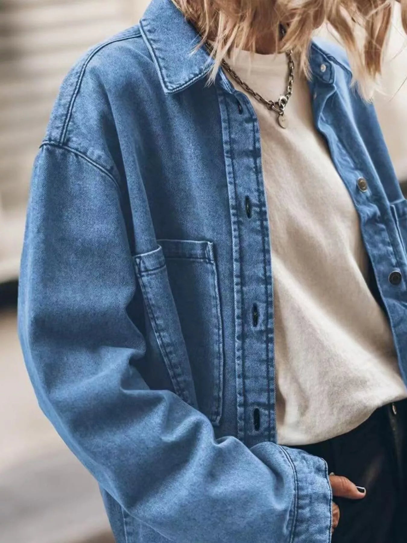 Oversized Button-Up Denim Shirt