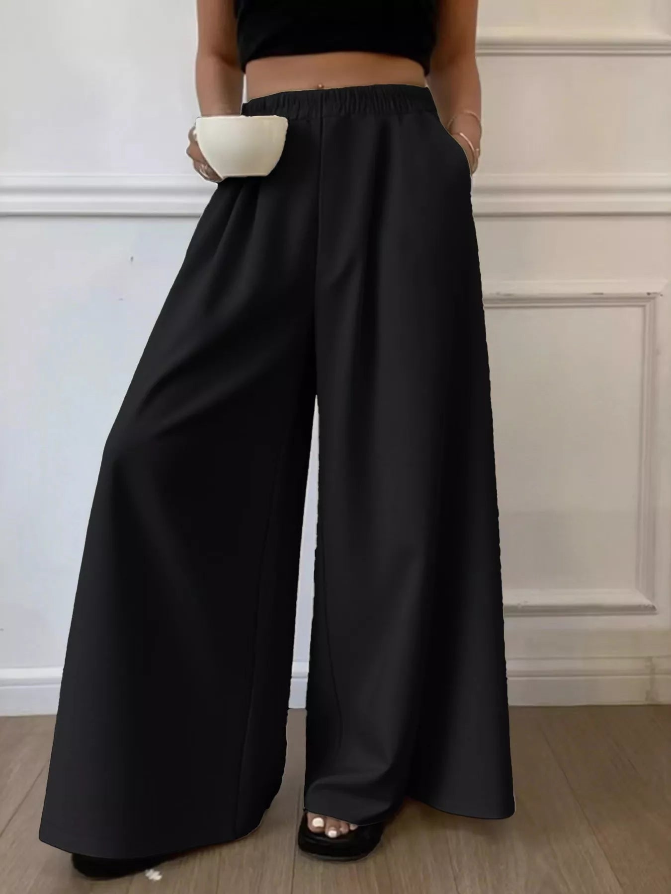 Elastic Waist Wide Leg Pants