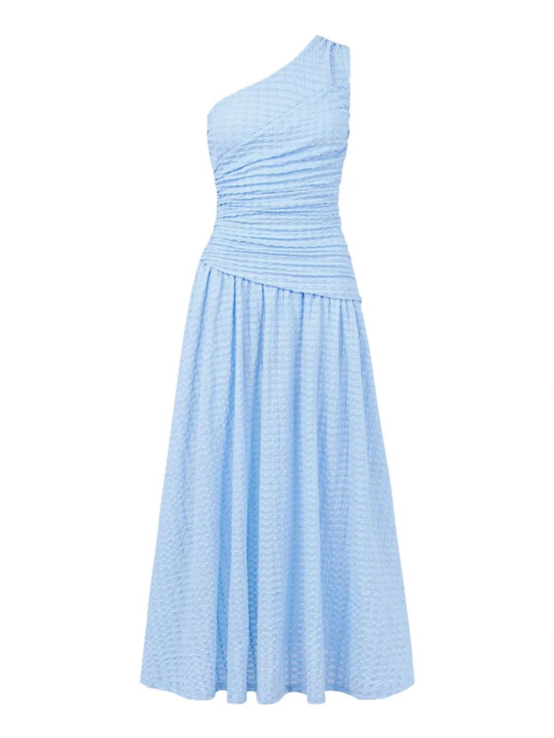 Textured Single Shoulder Dress in Light Blue