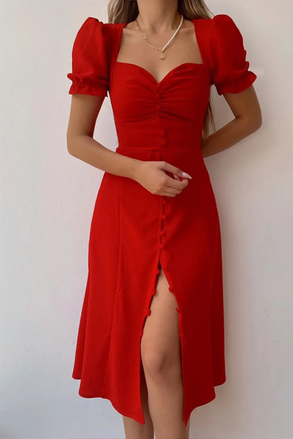Sweetheart Neckline Short Sleeve Dress