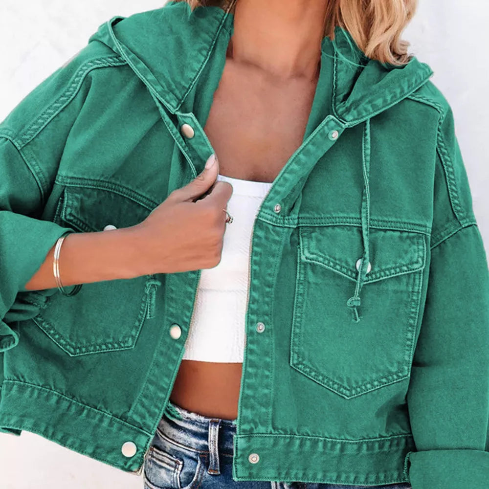 Hooded Dropped-Shoulder Denim Jacket by Y.Y@Denim