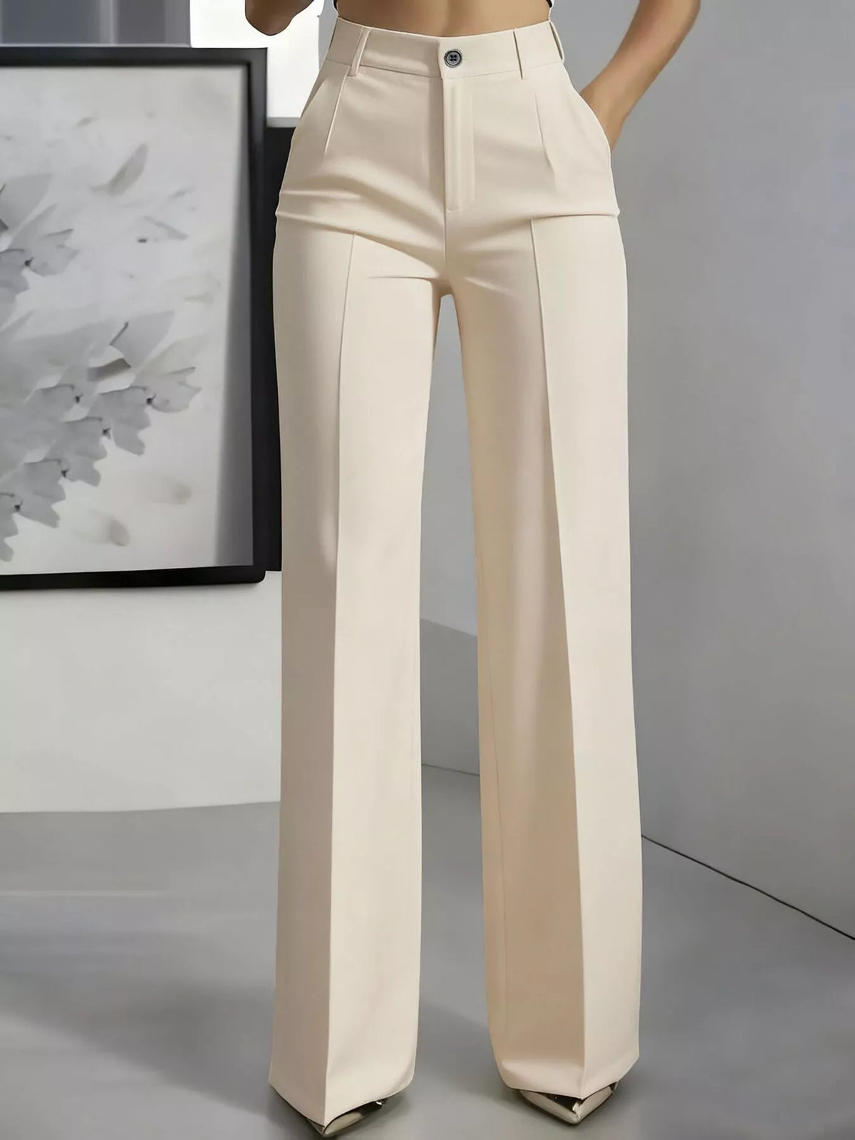 High-Waisted Wide-Leg Pants with Seam Detail