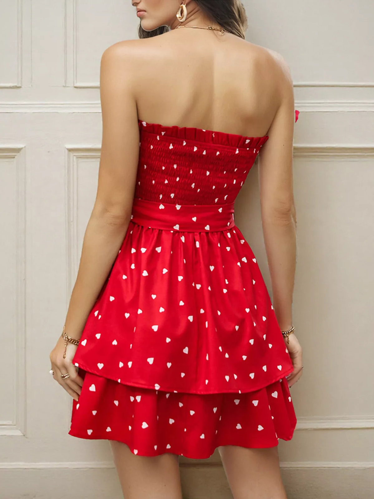 Smocked Tube Mini Dress in Deep Red