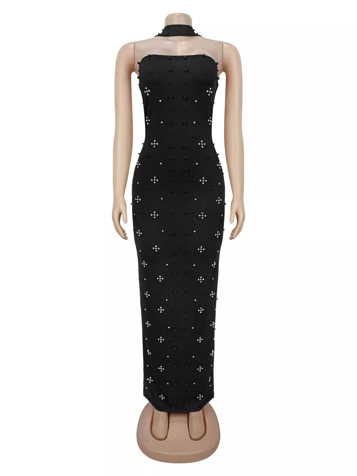 Rhinestone Tube Bodycon Maxi Dress in Black