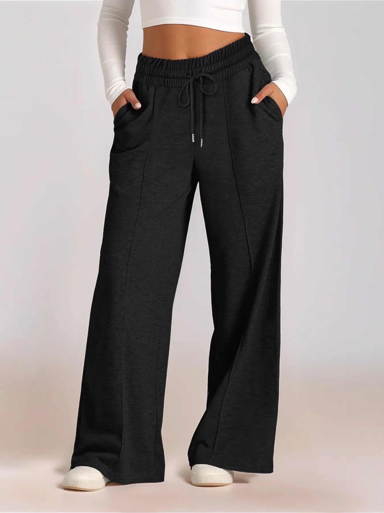 Drawstring Relaxed Wide Leg Pants