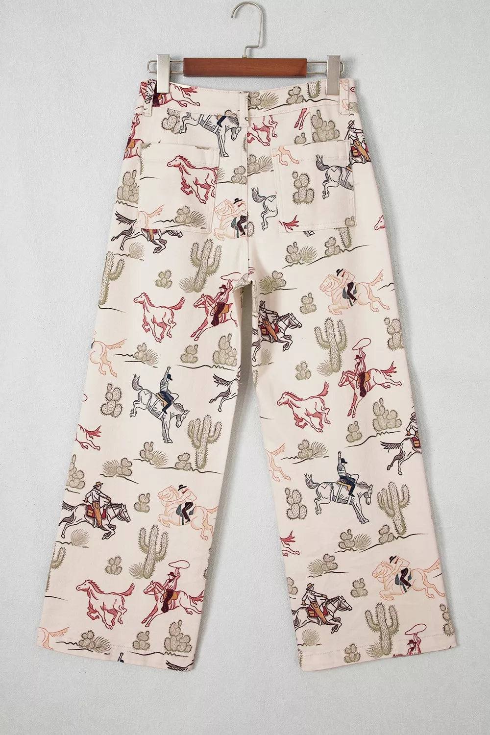 Western Print Straight-Leg Ankle Jeans in Beige