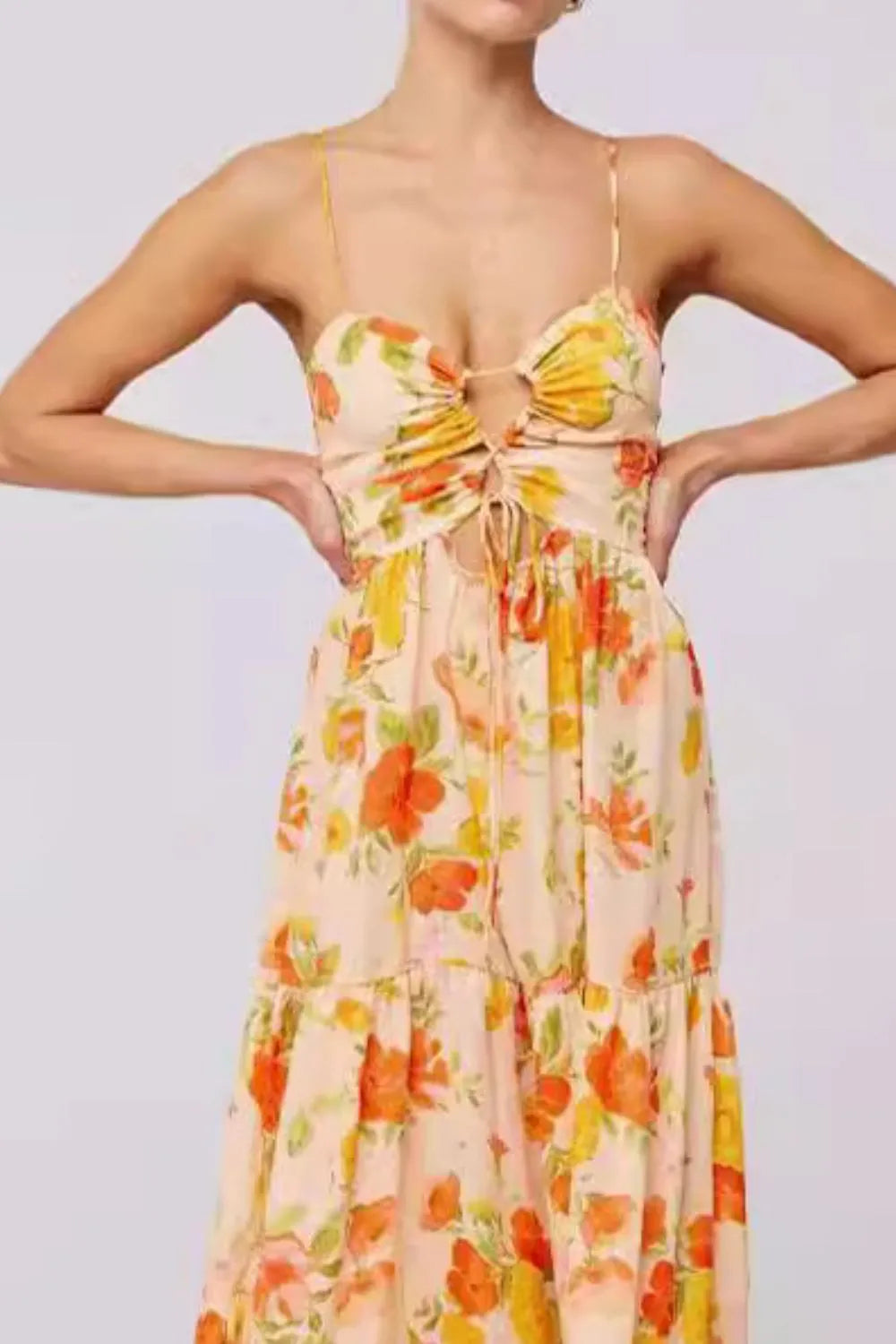 Floral Tie-Front Tiered Maxi Dress