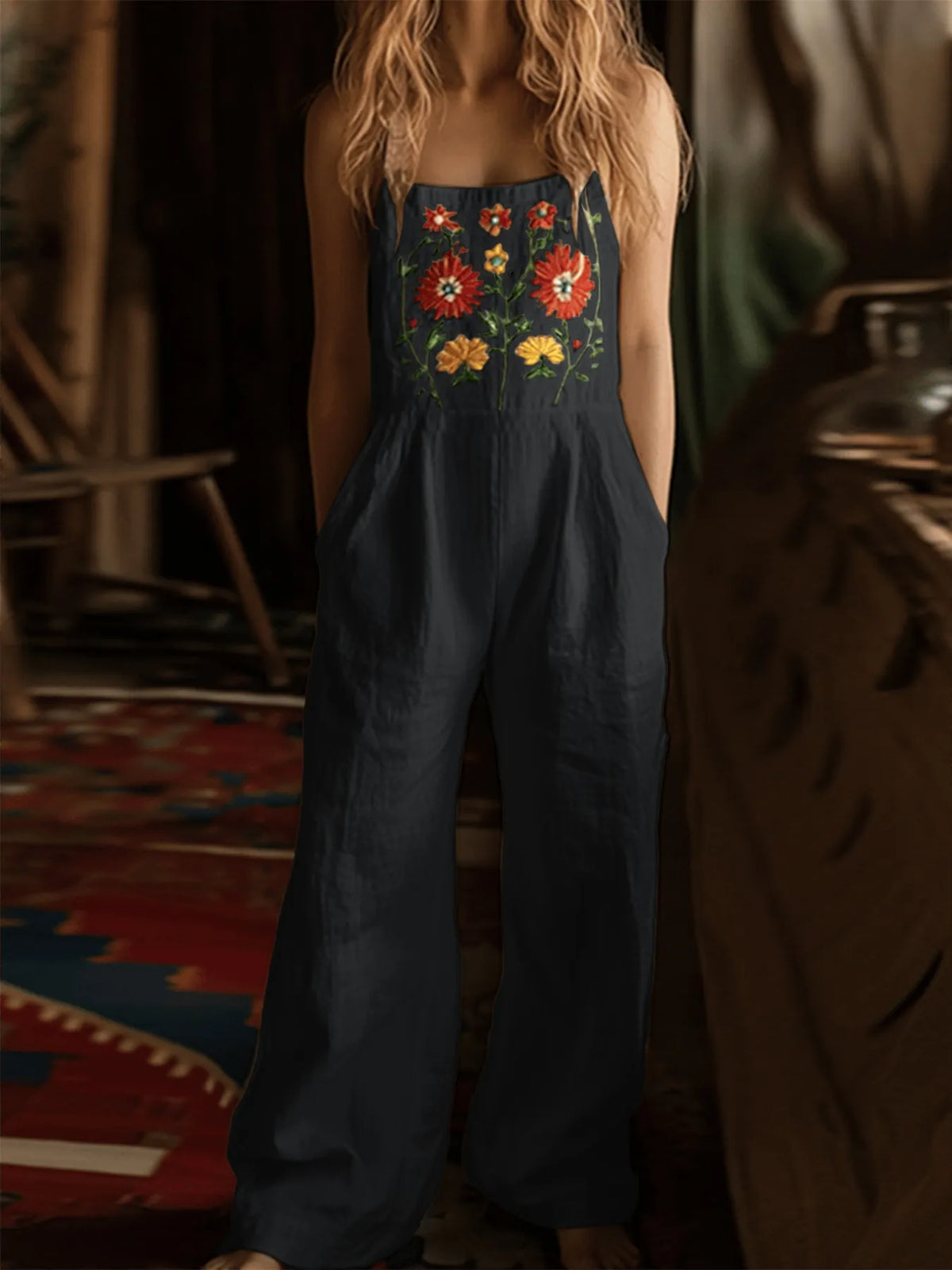 Floral Embroidered Wide-Leg Jumpsuit