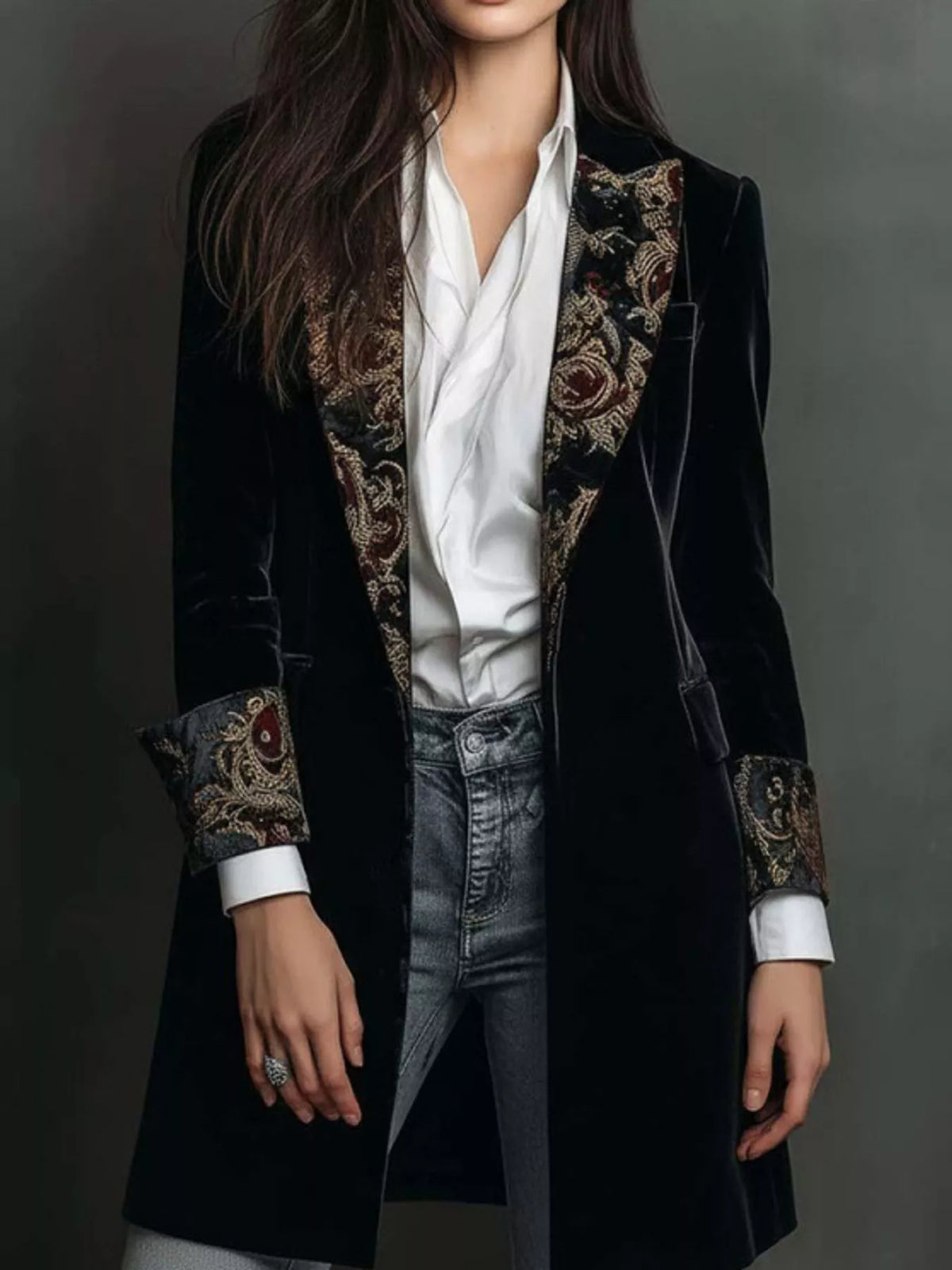 Floral Lapel Velvet Blazer
