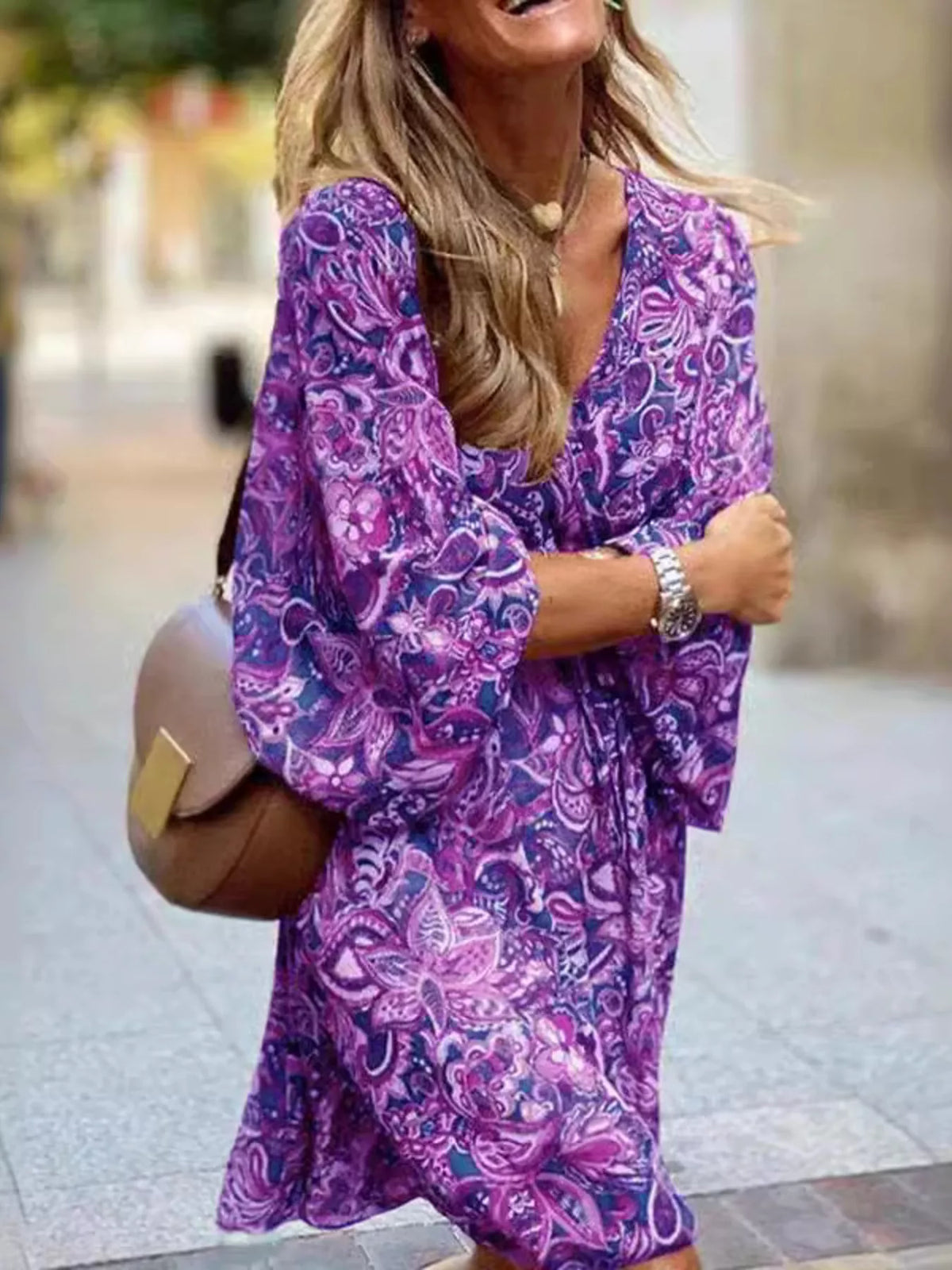 Paisley Print Long Sleeve Mini Dress
