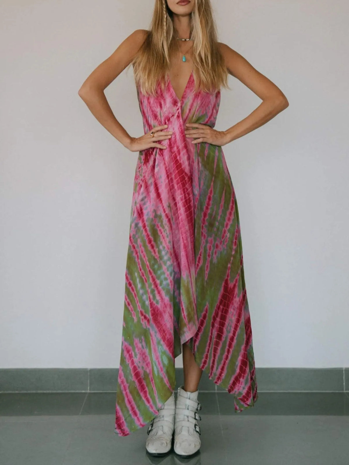 Printed Halter Neck Maxi Dress by Mystique Q