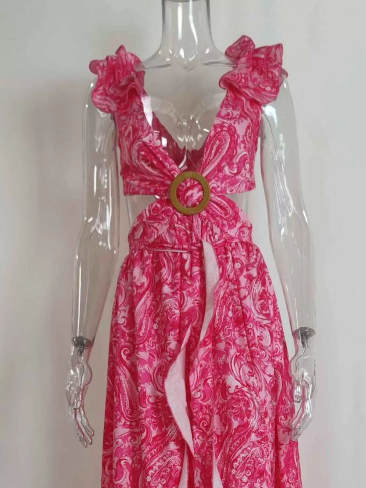 Ruffled Cutout V-Neck Maxi Dress