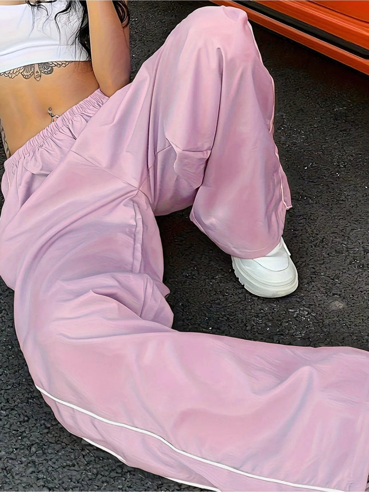 Elastic-Waist Wide Leg Pants