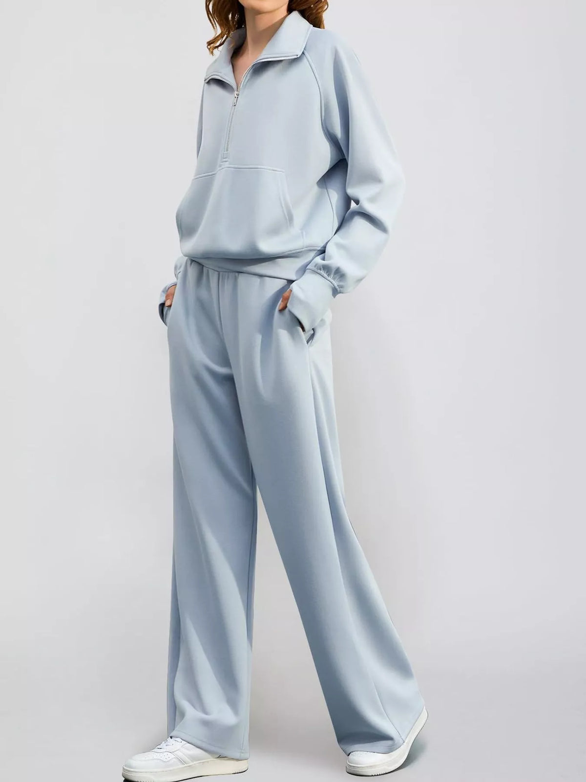 Half-Zip Sweatshirt and Wide-Leg Pants Set