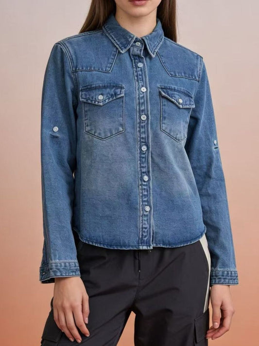 Western Style Button-Down Denim Top in Blue by Dreamy Drapes