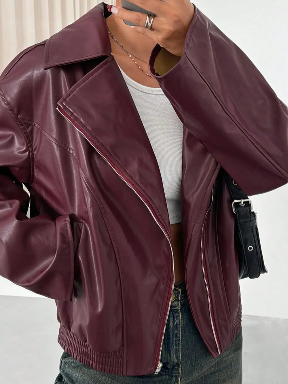 Drop Shoulder Zip Jacket in Plum Purple